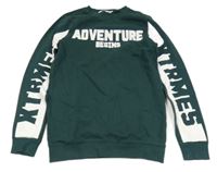 Smaragdovo-bílá mikina s nápisy H&M