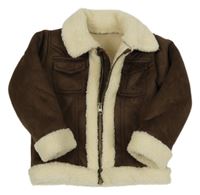 Tmavohnědo-smetanová semišová zateplená bunda Nutmeg