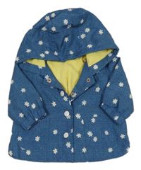 Modrá melírovaná šusťáková jarní bunda s kopretinami a kapucí Nutmeg