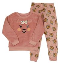 Světleskořicovo/růžové plyšové pyžamo s medvídky Blush George