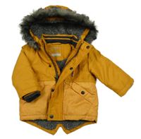 Hořčicová melírovaná šusťáková zimní parka s kapucí s kožešinou PRIMARK