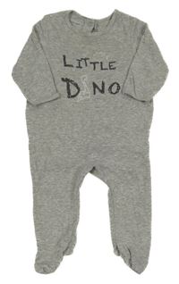 Šedý melírovaný overal s nápisy a dinosaurem Vertbaudet