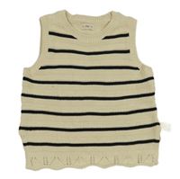 Smetanovo-černá pruhovaná svetrová crop vesta s mašlemi a perforovaným vzorem F&F