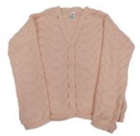 Světlerůžový žebrovaný ažurový propínací svetr little kids