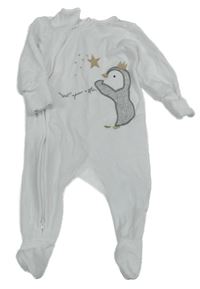 Bílý sametový overal s tučňáčkem St. Bernard