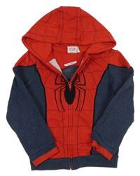 Červeno-tmavomodrá melírovaná propínací mikina s pavoukem a kapucí - Spider-man MARVEL