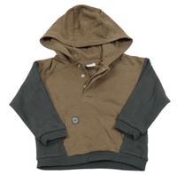 Tmavohnědo/šedá mikina s kapsou se smajlíkem a kapucí Next