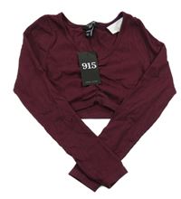 Nové - vínové žebrované crop triko s nařasením New Look