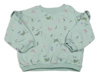 Světleolivová mikina s kytičkami a motýlky a volánky F&F