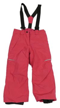 Tmavorůžovo-černé šusťákové zimní oteplovačky s kšandami lupilu