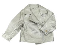 Stříbrný koženkový jarní křivák s límečkem SHEIN