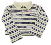 Smetanovo-tmavomodro-růžová pruhovaná crop mikina se srdíčkem a límečkem H&M