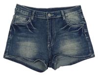 Tmavomodré teplákové riflové kraťasy s motýlky a kamínky SHEIN