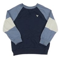 Tmavomodro-modrošedo-bílá mikina s dinosaurem 