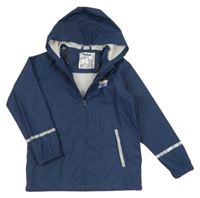 Tmavomodrá nepromokavá bunda s buldozerem a kapucí lupilu