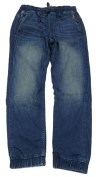 Tmavomodré cuff teplákové rifle H&M