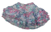 Bílo-modro-růžová květovaná žoržetová sukně s papoušky a kanýrky joules