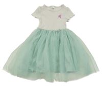 Bílo-mátové žebrovano/tylové šaty s květy little kids