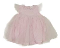 Světlerůžové slavnostní šaty se srdíčky a kamínky a tylem a volánky deolinda