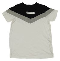 Bílo-šedo-černé tričko s nápisem PRIMARK