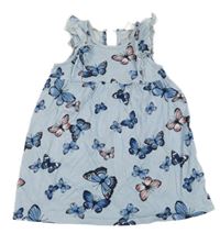 Modro-bílé pruhované šaty s motýlky a volánky H&M