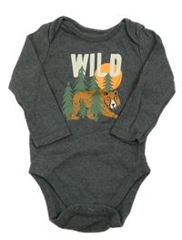 Tmavošedé melírované body s medvídkem a lesem a nápisem OLD NAVY