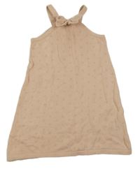 Pudrové perforované pletené šaty s mašlí H&M