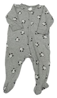 Šedý melírovaný overal s tučňáčky H&M