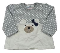 Šedo-bílé triko s medvídkem a puntíky Topomini
