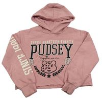 Starorůžová crop mikina s Pudseym a kapucí George