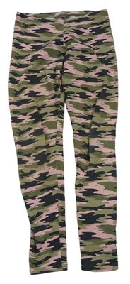 Khaki-černo-růžové army legíny Primark