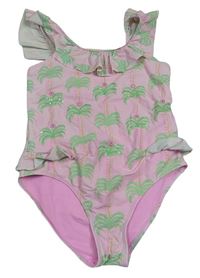 Růžové jednodílné plavky s palmami s flitry River Island