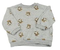 Šedá melírovaná oversize mikina s plyšovými medvědy H&M
