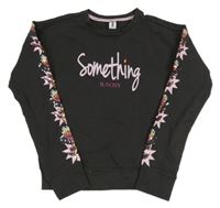 Antracitová mikina s nápisem a flitry na rukávech