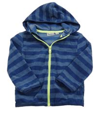 Tmavomodro-modrošedá pruhovaná fleecová propínací mikina s kapucí Impidimpi