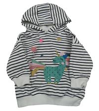 Bílo-tmavomodrá pruhovaná mikina s jednorožcem a kapucí Next