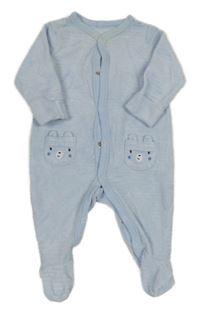 Světlemodrý žebrovaný sametový overal s kapsami s medvědy C&A