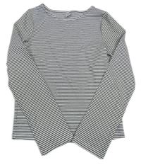 Bílo-černé pruhované žebrované triko Tu