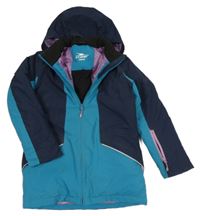 Petrolejovo-tmavomodrá šusťáková lyžařská funkční bunda s kapucí Crane