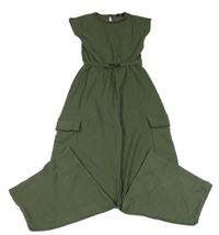 Khaki žebrovaný cargo kalhotový overal C&A