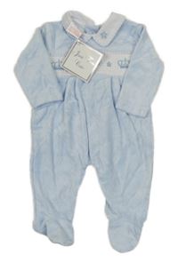 Nové - Světlemodrý sametový overal s korunami a límečkem