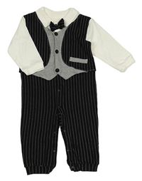 Černo-bílo-šedý overal s vestou a motýlkem