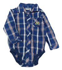 Tmavomodro-bílo-červené kostkované košilové body s nápisem Ergee