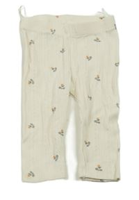 Béžové žebrované lehké tepláky s květy H&M