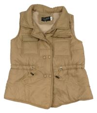 Hnědá šusťáková zateplená vesta s kapsami