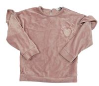 Starorůžová žebrovaná plyšová mikina se srdcem a volánky Pep&Co