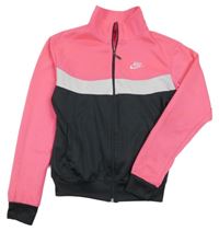 Neonově růžovo-antracitovo-bílá sportovní propínací mikina Nike