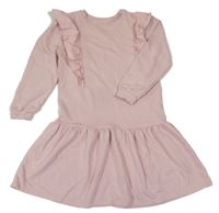 Růžové teplákové šaty s volánky H&M