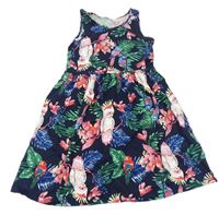 Tmaovmodro-barevné šaty s papoušky H&M