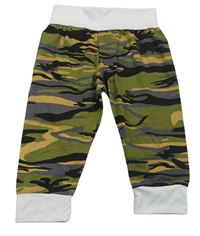 Khaki army tepláky s bílým lemem 